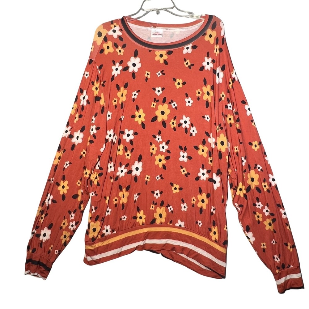 Bubb Leigh Boutique Women's XL Floral Long Sleeve Knit Top Orange Yellow White